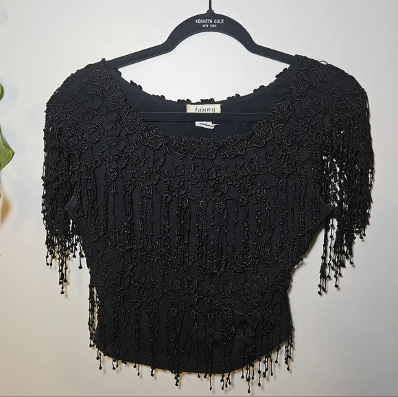 Vintage Black Embroidered Lace Top - Picture 1 of 6